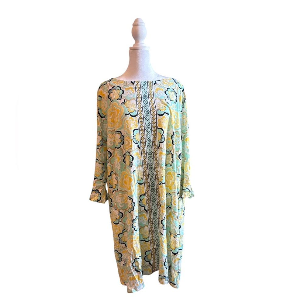 Brown and Ivy size 2X new spring, yellow and teal flowers dress